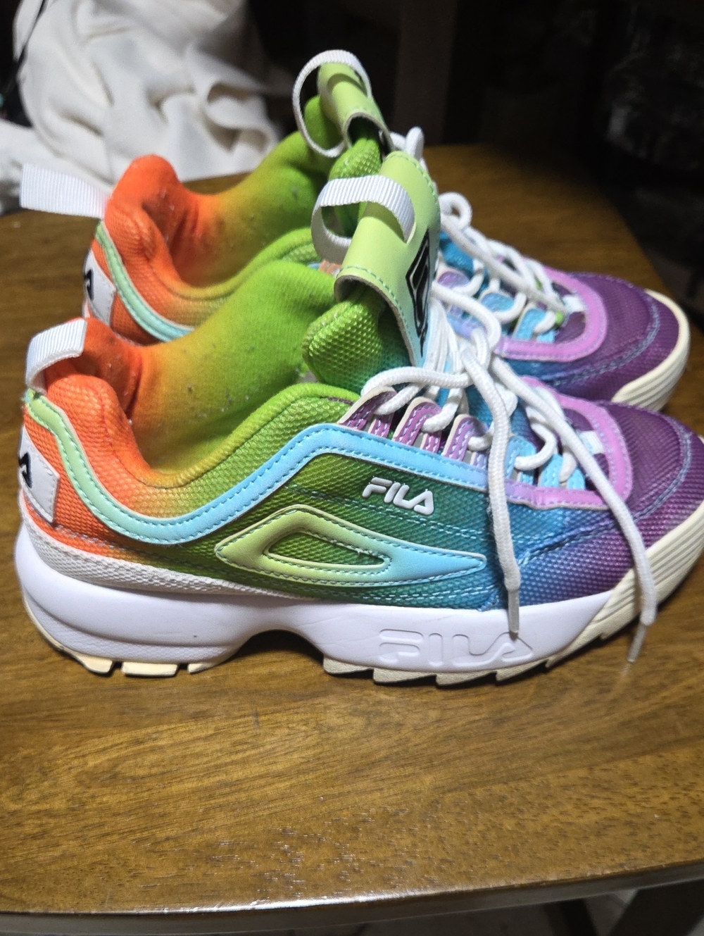 Fila Kids Rainbow Gradient Lace-Up Sneakers — Orange Green Blue Purple